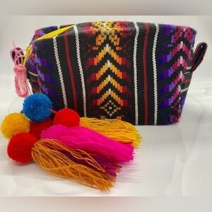 Mexican Cosmetic Bag Makeup Bag Pom Poms